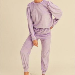 Glam Velvet Lounge Set - Top and Bottoms in Lavender/Purple